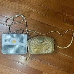 Vintage 1980s Crossbody Purses Gold Clamshell Mesh Upcycle Costume